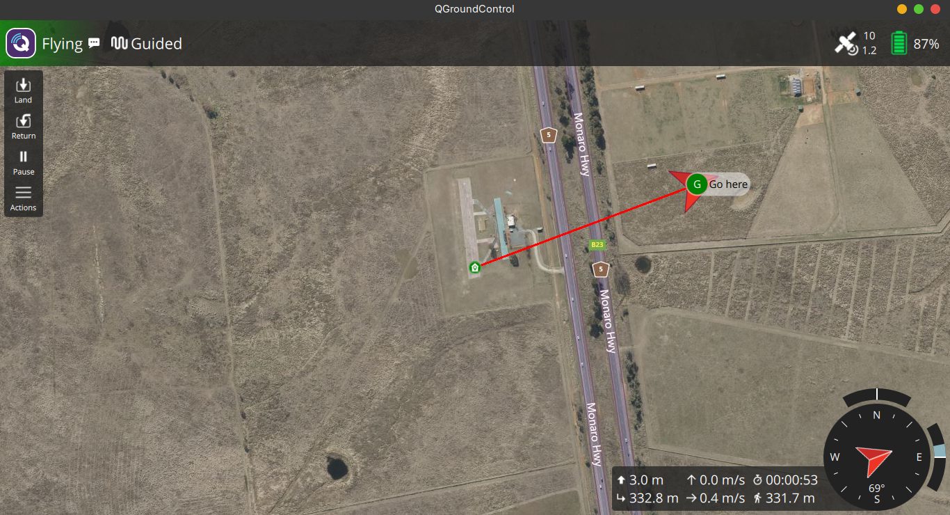 QGroundControl on the laptop controlling the simulated vehicle